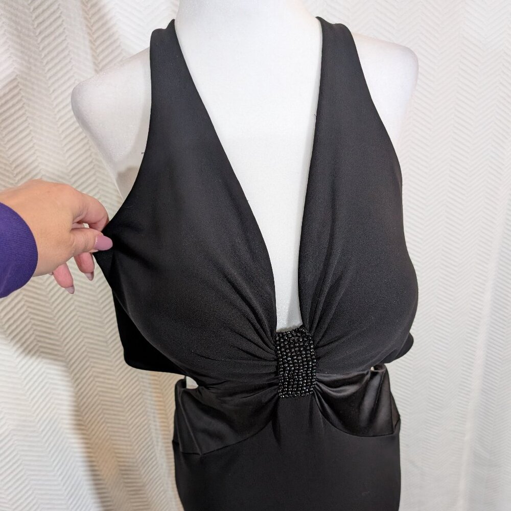 Le Château Black Evening Gown Whimsigoth Criss Cross Low Back Large Formal Prom
